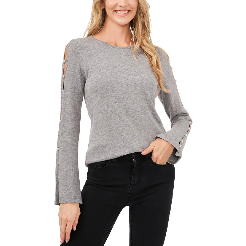 CeCe Womens Embellished Split Sleeve Pullover Sweater