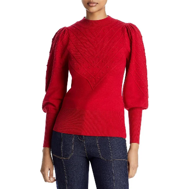 Cupio Blush Womens Bubble Stitch Puff Sleeve Pullover Sweater