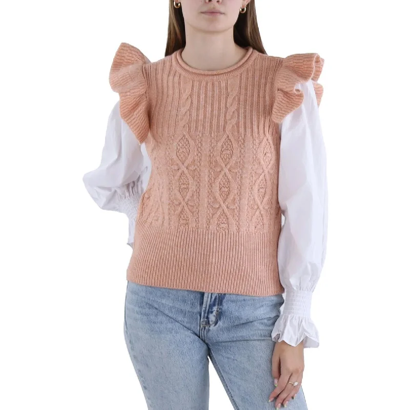 Design History Womens Layered Ruffled Pullover Sweater