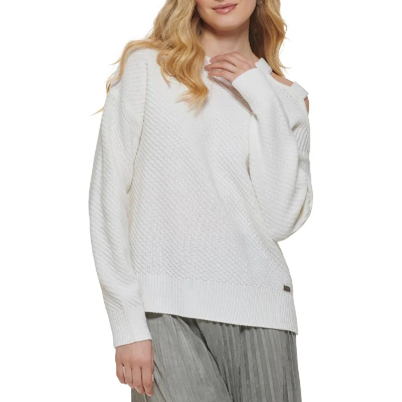 DKNY Womens Cold Shoulder Embellished Pullover Sweater