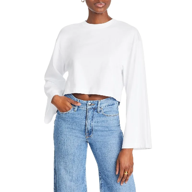 FRAME Womens Cropped Bell Sleeve Pullover Top