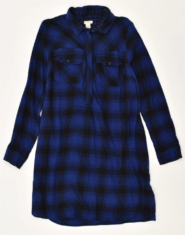 J. CREW Womens Pullover Shirt Dress UK 10 Small Blue Plaid Cotton