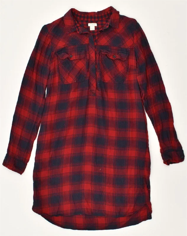 J. CREW Womens Pullover Shirt Dress UK 6 XS  Red Check Cotton