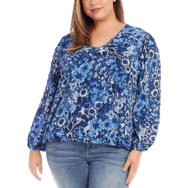 Karen Kane Womens Floral Shirt Pullover Top