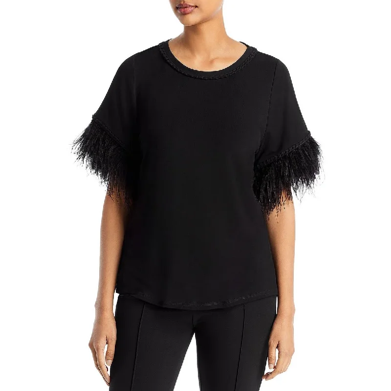 Kobi Halperin Womens Miley Faux Feather Trim Dolman Pullover Top