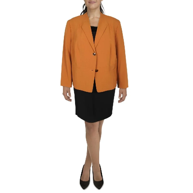 Le Suit Womens Plus Crepe Collarless Two-Button Blazer