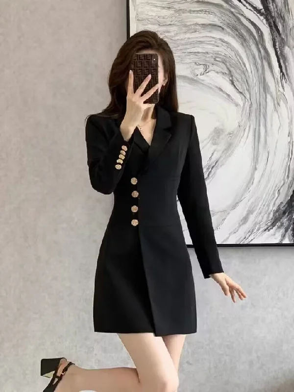 NiDELL High-End Design Black Suit Jacket Women's Elegant Korean Style Young Gentle Small Waist-Tight Suit Jacket