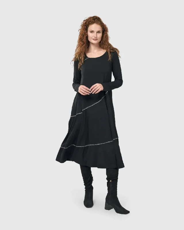 Nightingale Pullover Midi Dress, Black