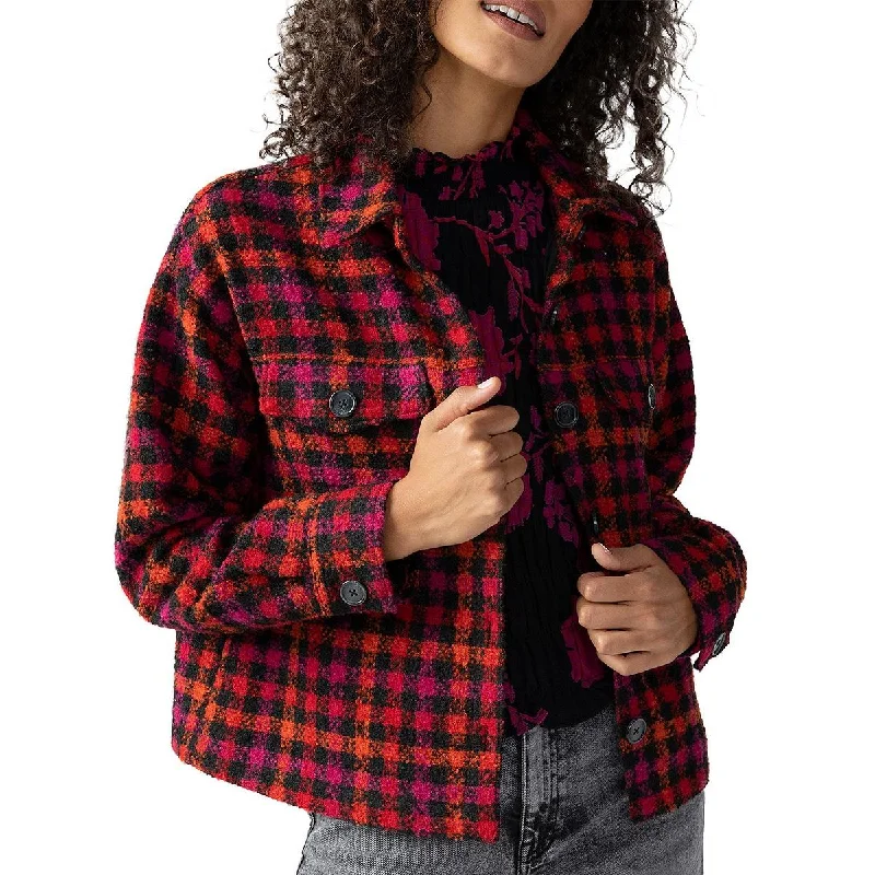 Sanctuary Womens Wool Blend Checkered Shirt Jacket