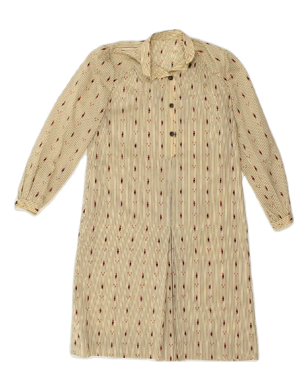 VINTAGE Womens Crazy Pattern Pullover Shirt Dress UK 16 Large Beige