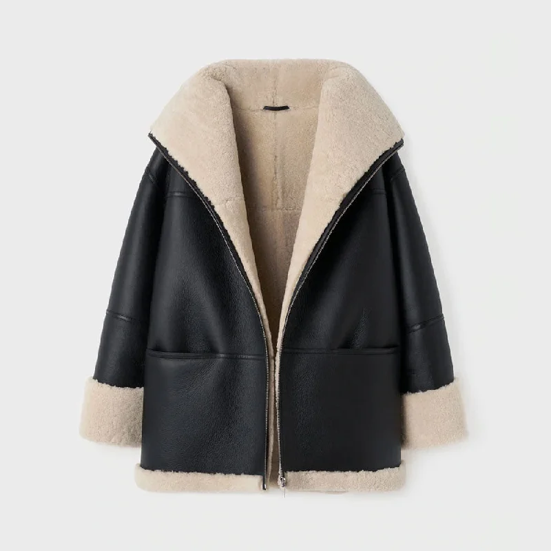 Women B3 RAF Aviator Styled Sheepskin Shearling Leather Jacket