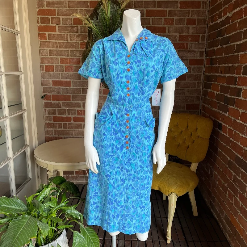 1950s Blue Vines Dress