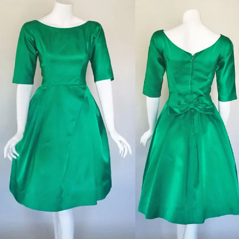 1960s Emerald Green Satin Dress