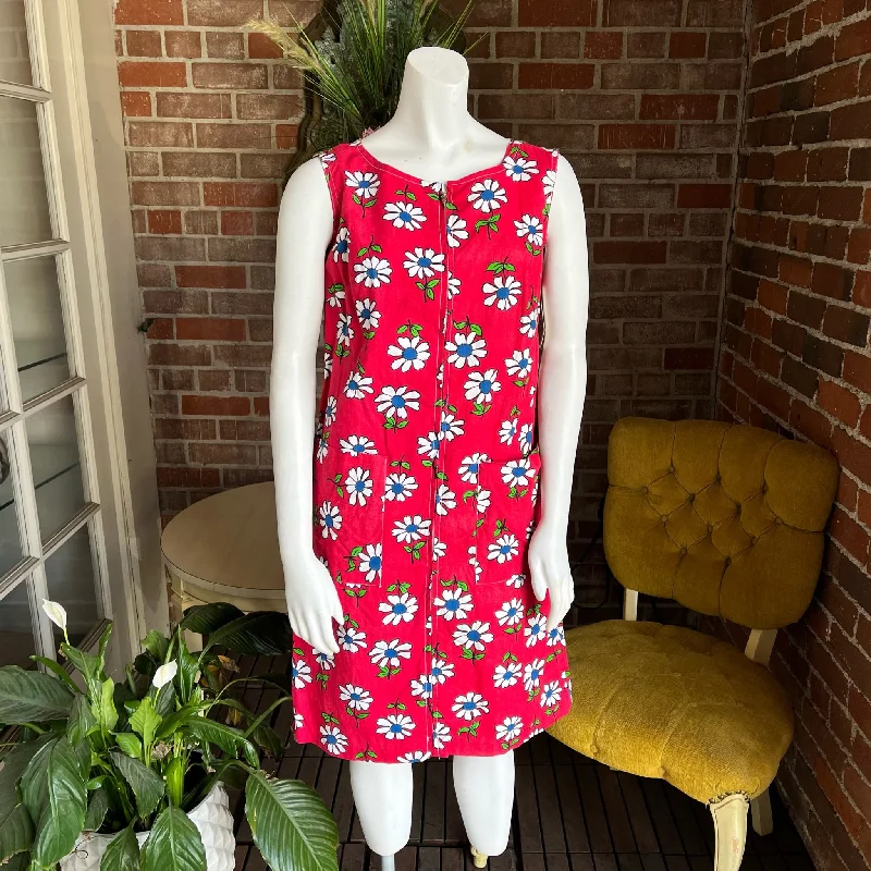1960s Red Daisy Zipper Dress