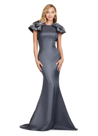 Ashley Lauren 11415 Long Evening Mermaid Dress Double Faced Satin Formal Gown Bows Pageant