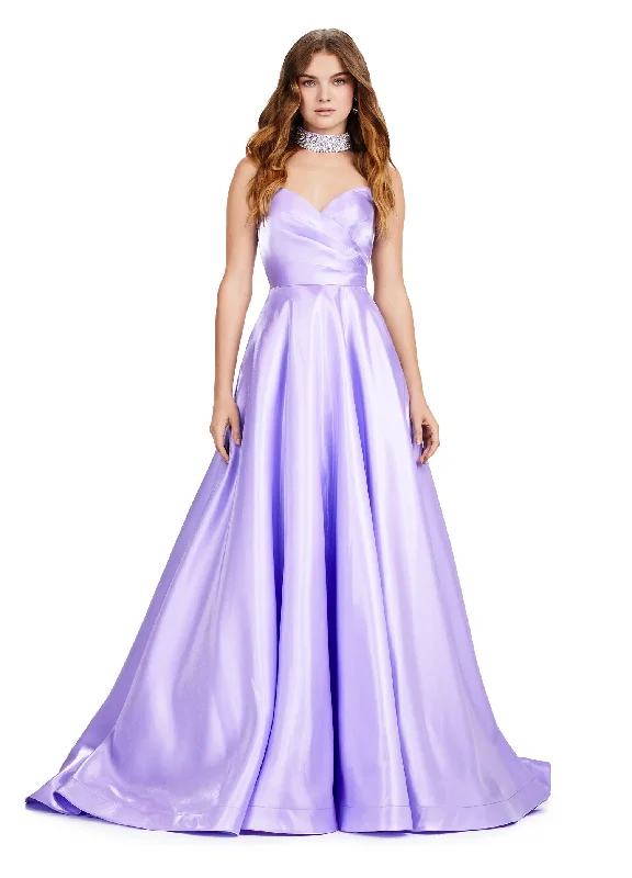 Ashley Lauren 11473 Long Prom Dress Strapless Satin Ball Gown Beaded Choker Formal Pageant