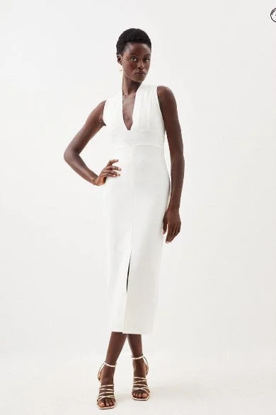 BANDAGE FIGURE FORM PLUNGE NECK MIDAXI DRESS