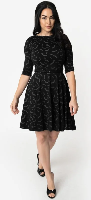Black & Grey Batty For You Swing Dress