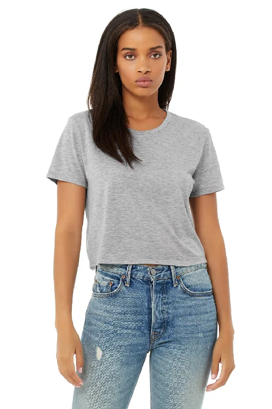 Bella + Canvas Womens Flowy Cropped Short Sleeve Crewneck T-Shirt - Heather Grey Cozy Warm Stylish Bella + Canvas Womens Flowy Cropped Short Sleeve Crewneck T-Shirt - Heather Grey Cozy Warm Stylish