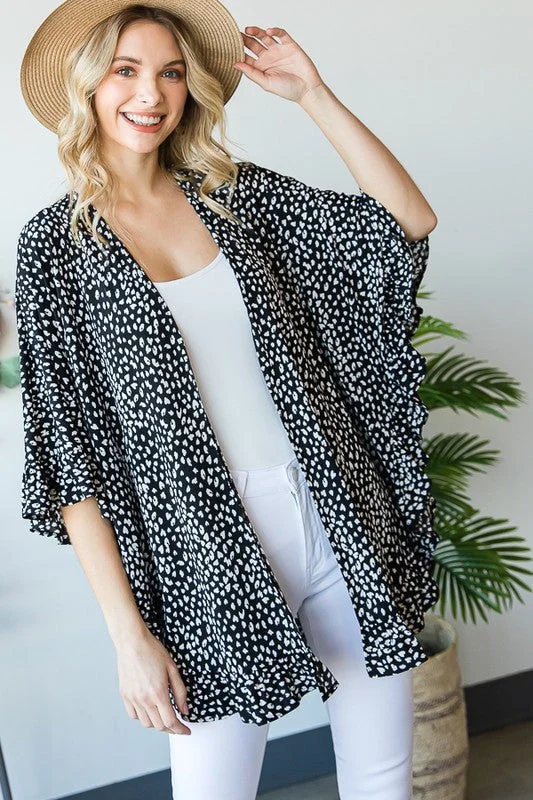 Black and White Ruffled Lightweight Cardigan