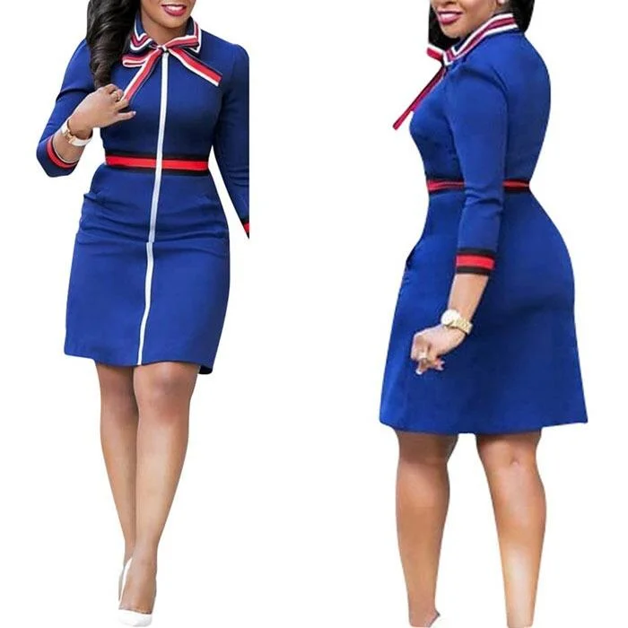 The latest Blue Bow Tie Women Dress