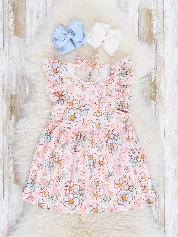Blush Begonia Bunny Ruffle Tie Dress