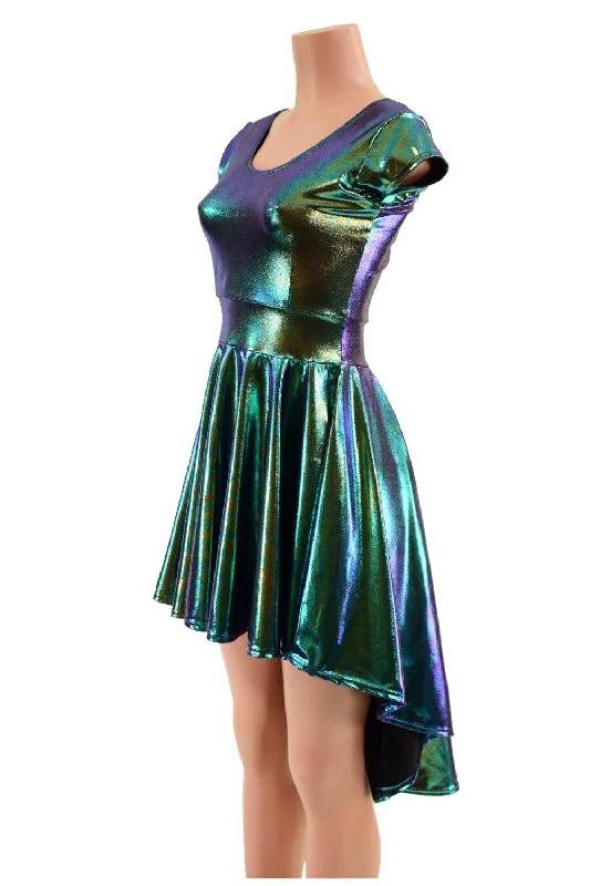 Cap Sleeve Hi Lo Skater Dress in Scarab