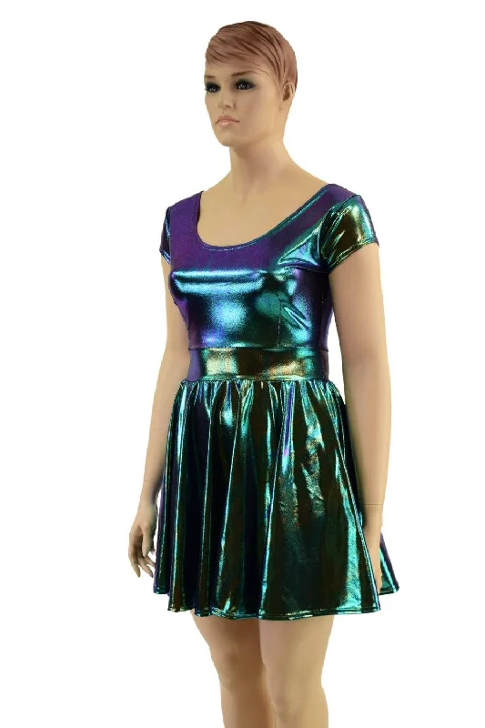 Cap Sleeve Pocket Skater Dress in Scarab