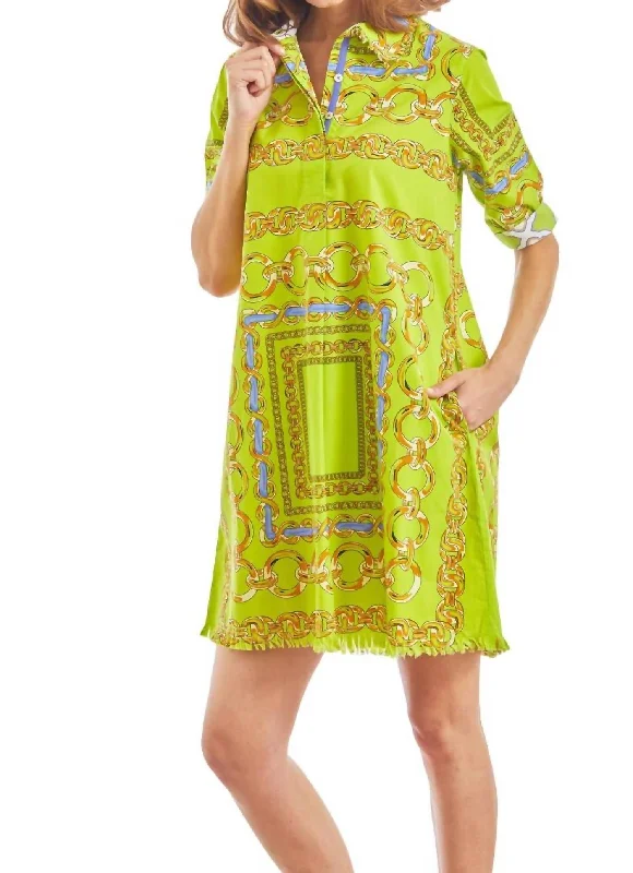 Chatham Dress In Green Navy Chain