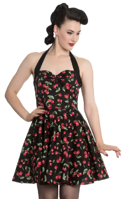Red & Black Cherry Pop Halter Dress