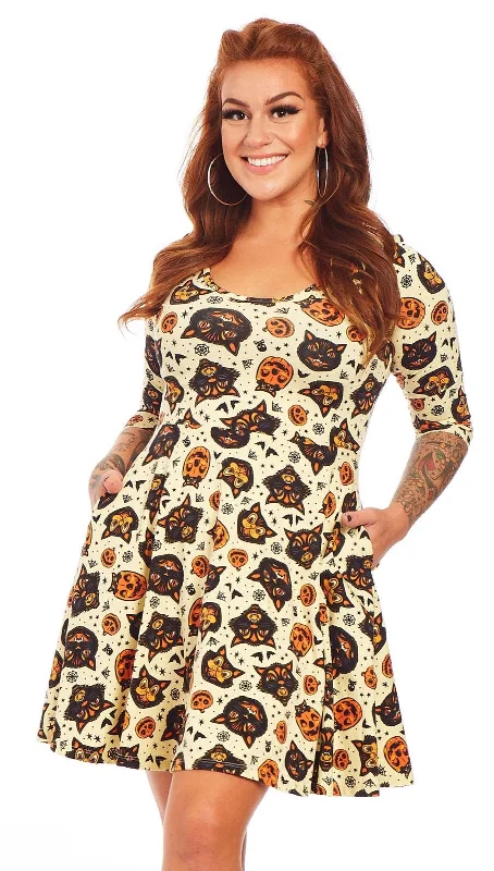 Classic Halloween Skater Dress in Black or Cream