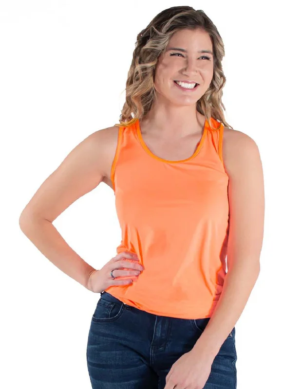 Cowgirl Tuff Womens Cooling UPF Tangerine Nylon S/L Tank Top