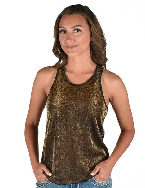 Cowgirl Tuff Womens Shimmer Breathe Copper Nylon S/L Tank Top