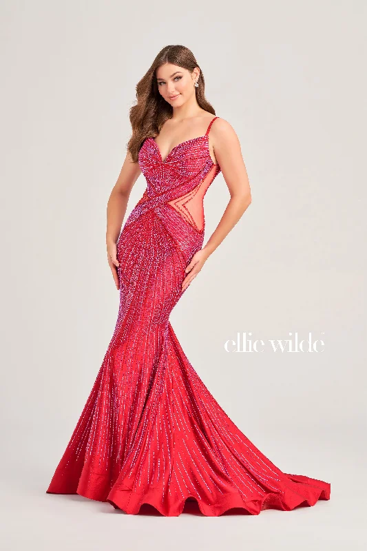 Ellie Wilde EW35001 Crystal Jersey Sheer Cutout Formal Prom Dress Backless Mermaid
