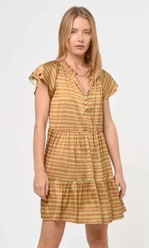 Ena Pull Over Flutter Sleeve Printed Dress ~ Copper