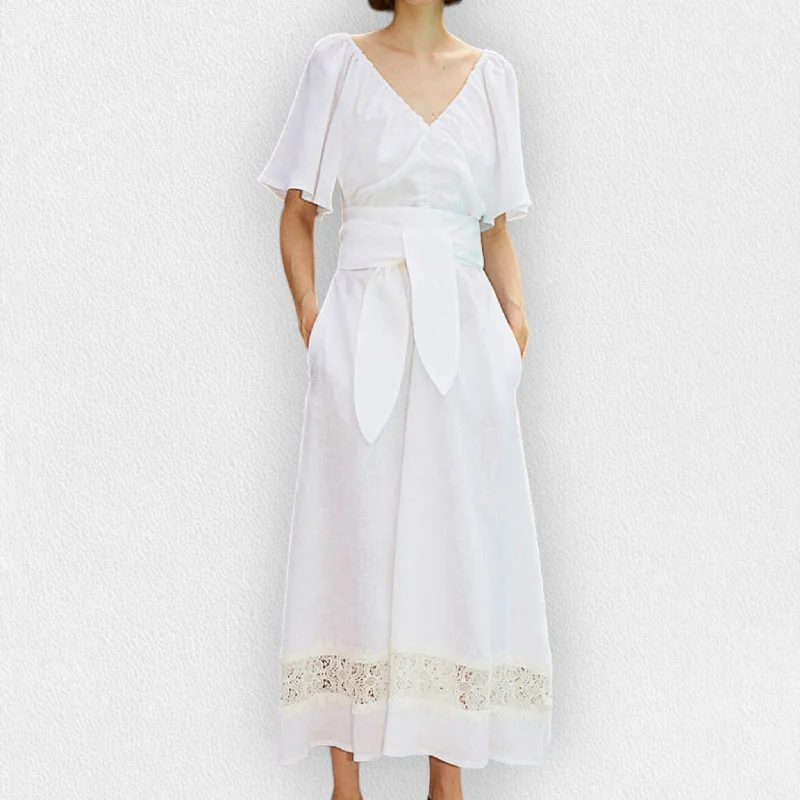 GATHERED DRESS WITH LACE