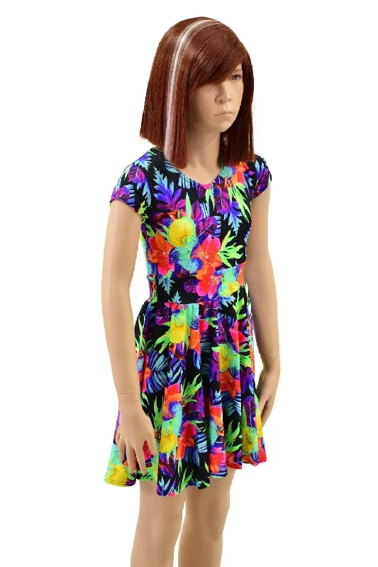 Girls Sonic Bloom UV Glow Cap Sleeve Skater Dress