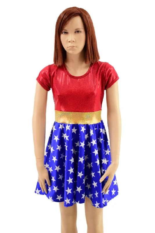 Girls Super Hero Skater Dress with Cap Sleeves