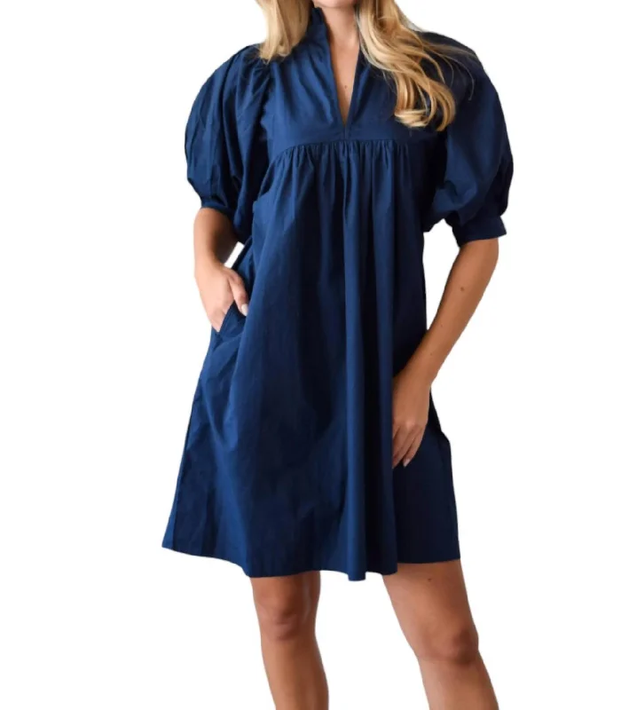 High Neck Dress In Navy