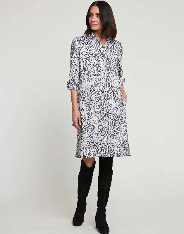 HINSON WU - CHARLOTTE 3/4 SLEEVE SNOW LEOPARD SATEEN DRESS