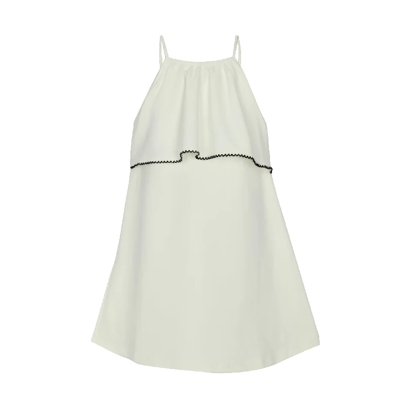 Ivory tank dress with ruffle by Little Parni