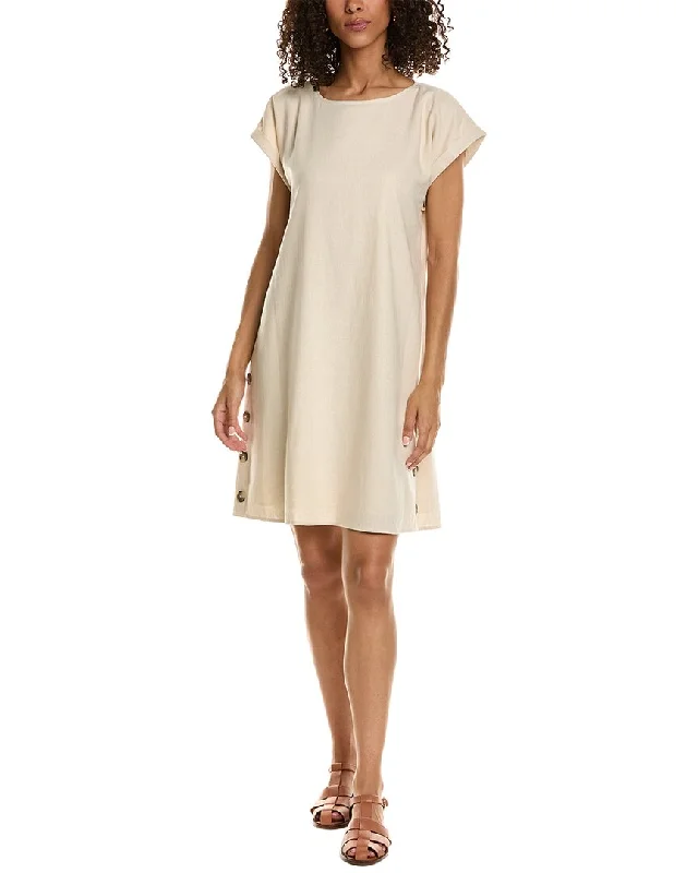 Jones New York Side Button Linen-Blend Swing Dress