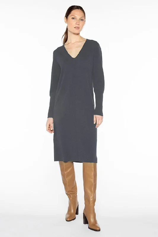 KINROSS CASHMERE - VEE NECK CASHMERE DRESS