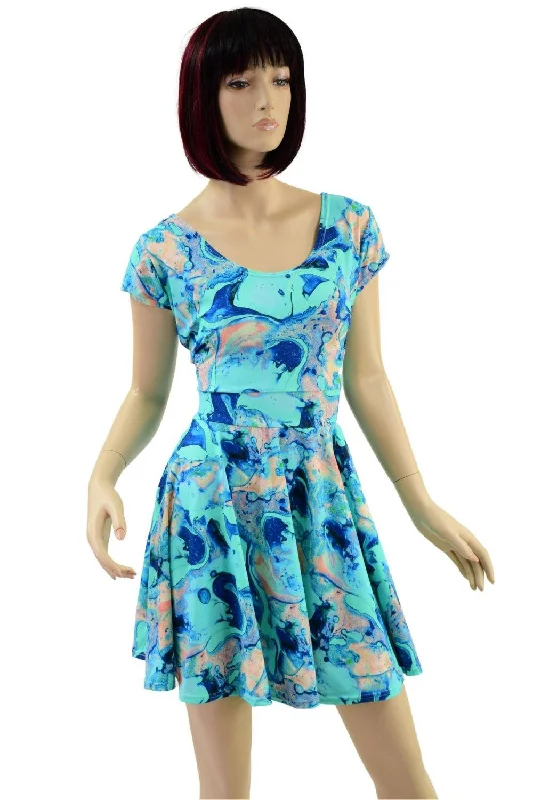 Lapis Lagoon Cap Sleeve Skater Dress