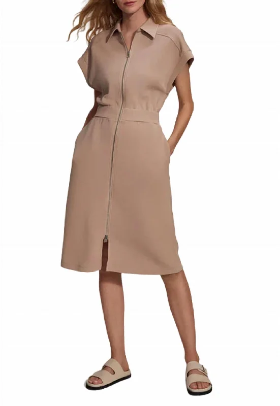 Louisa Zip Through Dress In Light Taupe