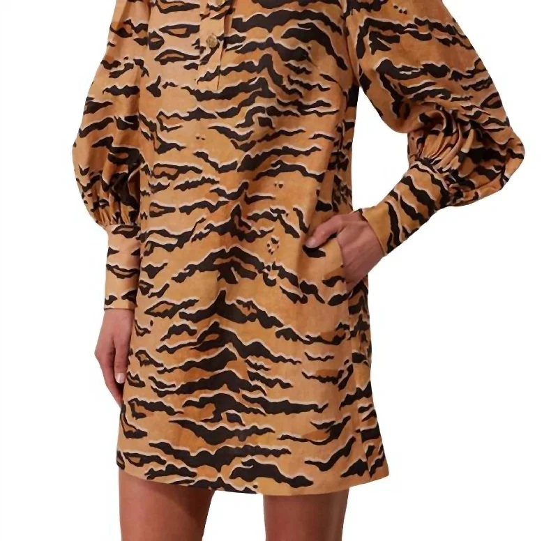 Matchmaker Tunic Dress In Tan Tiger