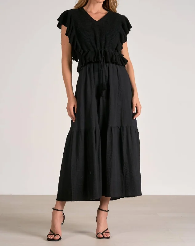 Mixed Yarn Dress In Black
