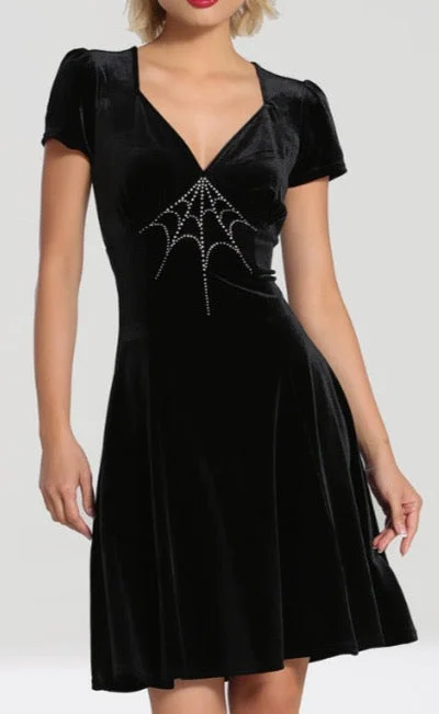 Morticia Spiderweb Dress in Black Velvet