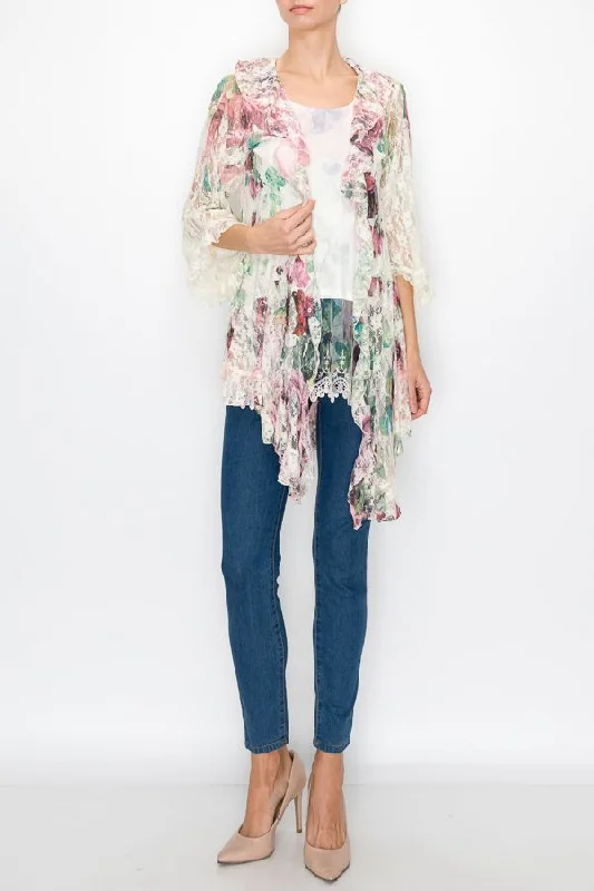 Origami Apparel ~  Big Rose Ruffle Cardigan Lace Inspired - OLS-4495BG/BIG ROSE