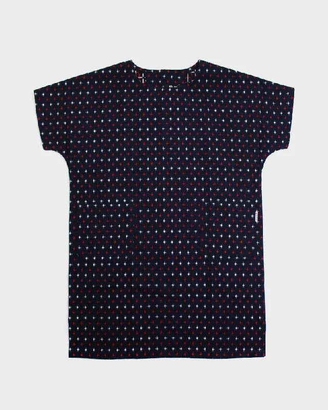 ToK Pocket Dress, Oversized, Indigo with Red and White Jyuji